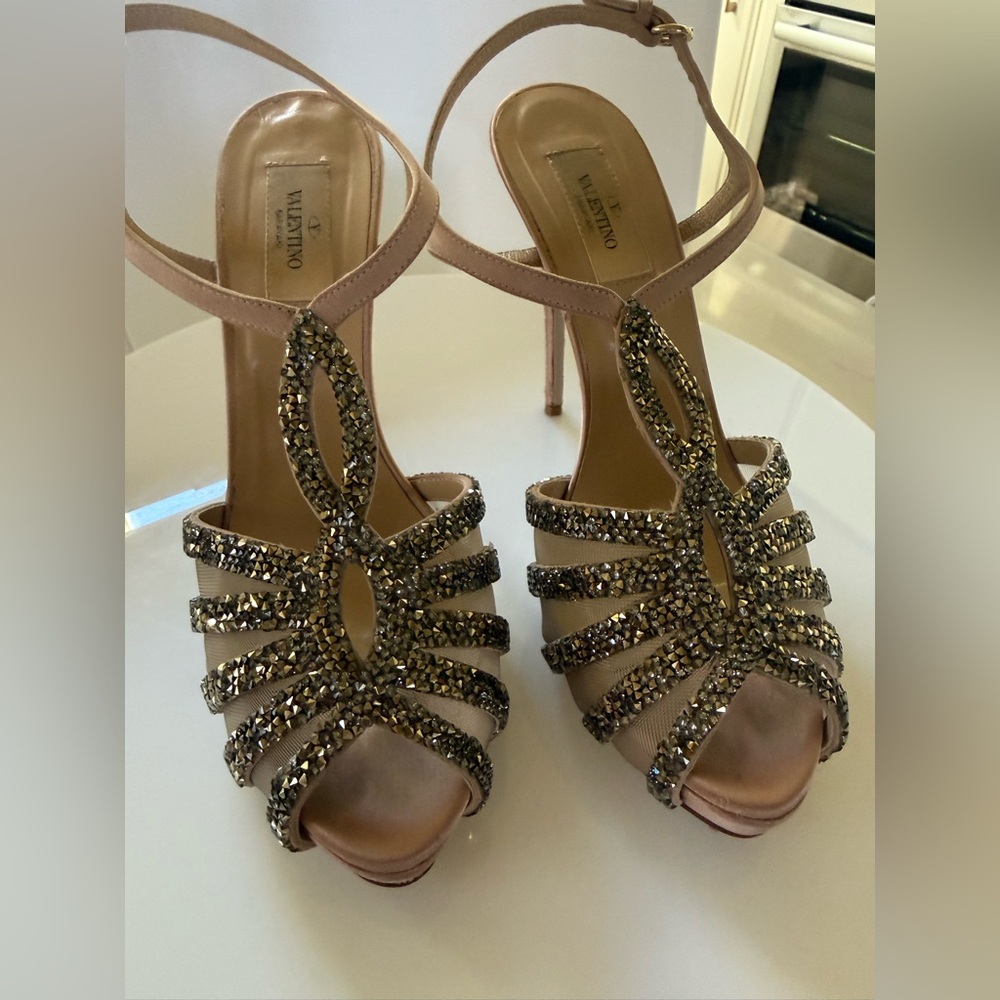 Valentino Blush Pink Crystal-Strap High Heel Sandals